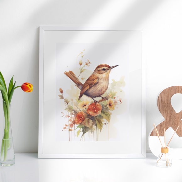 Watercolor Wren Bird Portrait Wall Art Illustration Print Poster Unframed - Picture 4 of 9